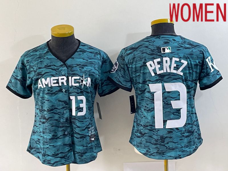 Women Kansas City Royals #13 Perez American League Nike Green 2023 MLB All Star Jersey->women mlb jersey->Women Jersey